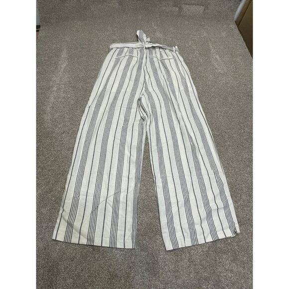 Old Navy women wide leg pin striped pants sz X-Large Tall beige/gray linen blend - Picture 2 of 11